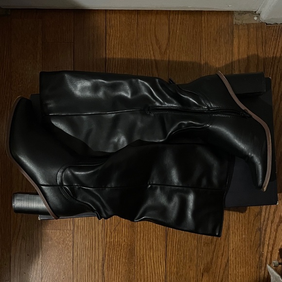 French Connection Sleek Black Leather Boots - Picture 1 of 6